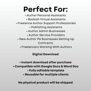 Pu&ograve; includere: Grafica digitale bianca con testo nero. Il testo recita "Perfect For:" seguito da un elenco di professioni legate agli autori. Il testo aggiuntivo include "Download digitale" e dettagli sulle caratteristiche del prodotto.