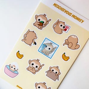 Hoja de pegatinas de mono travieso - Vinilo mate resistente