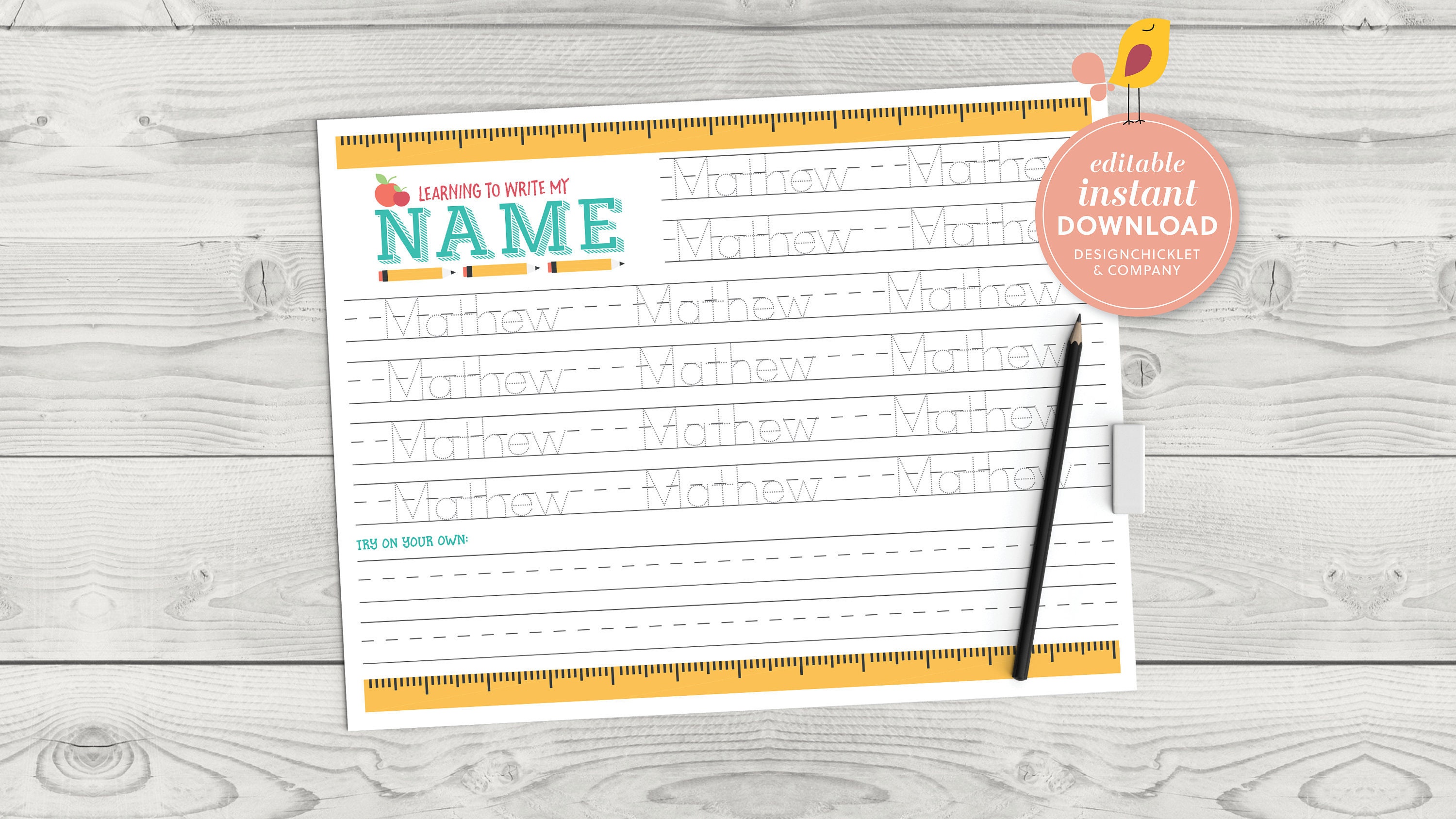 Editable Instant Download Name Writing Worksheet: Printable - Etsy