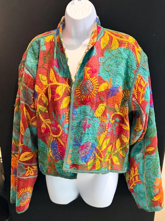 Reversible Kantha Jacket Handmade Embroidered Cro… - image 4