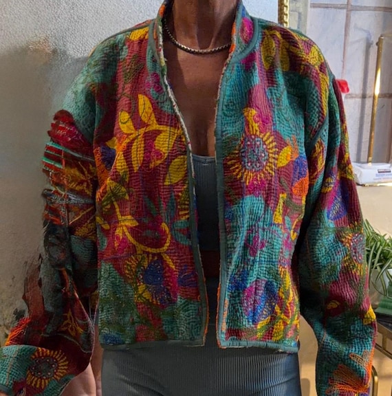 Reversible Kantha Jacket Handmade Embroidered Cro… - image 8