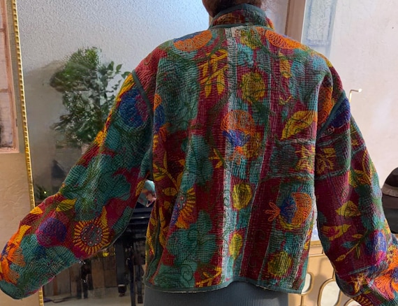Reversible Kantha Jacket Handmade Embroidered Cro… - image 9