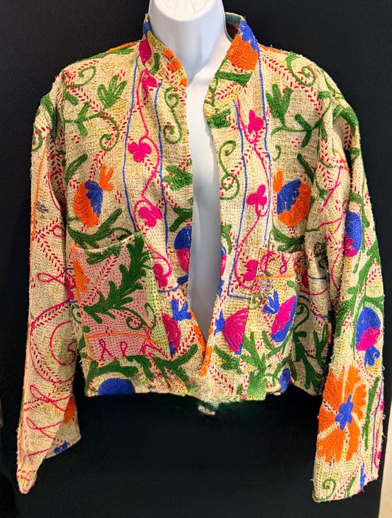 Reversible Kantha Jacket Handmade Embroidered Cro… - image 1