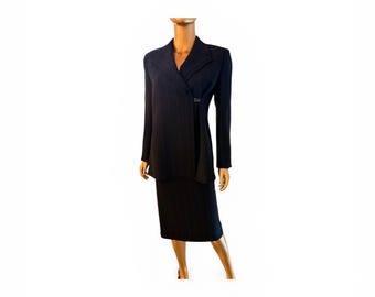 GIANNI VERSACE Couture Vintage 1990s Black Pinstripe Skirt Suit IT 38 Retail 2,500