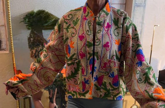 Reversible Kantha Jacket Handmade Embroidered Cro… - image 6