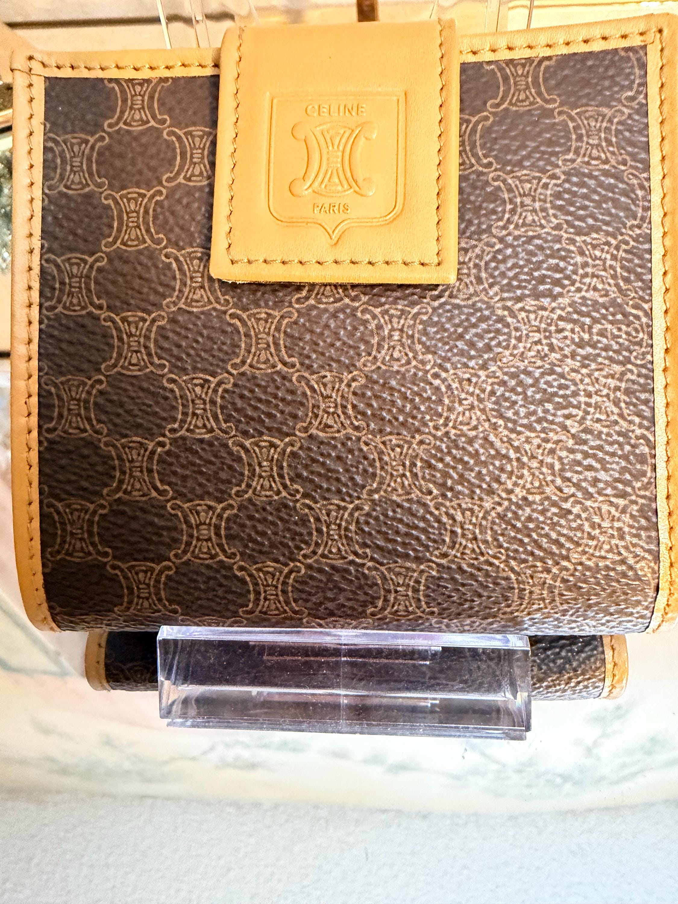財布 Vintage Celine Compact Wallet Macadam CELINE Macadam Gancini Metal Clasp Folded Wallet Beige Vintage