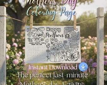 Mother's Day Coloring Page Activity Placemat | Kids Instant Download