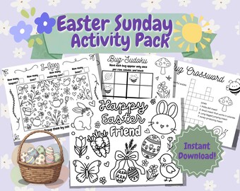 Easter Activity Bundle for Kids, Printable Easter Coloring Pages, 4 Page Pack, Toddler Easter Craft, Easter Basket Stuffer, Instant Download