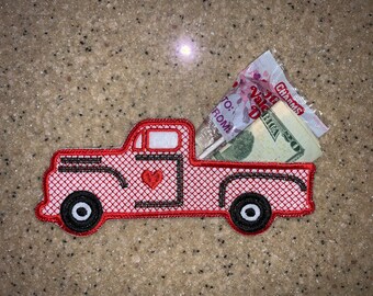 5x7 Valentines Truck Money Holder Applique Patch Embroidery Design - Digital File Only