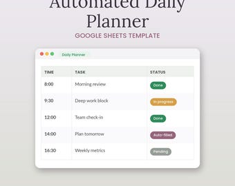 Automated Daily Planner Google Sheets Template | Minimalist Productivity Dashboard (Digital Download)