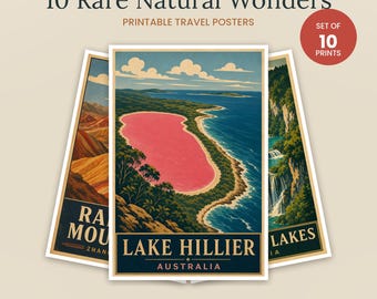 10 Rare Natural Wonders Travel Posters | Vintage Gallery Wall Decor (Digital Download)