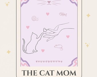 Katzen Mama Tarot Kartenaufkleber | Katzenliebhaber Geschenk | Niedliche Haustier Mutter Ästhetisch | Gemütlicher Katzenaufkleber | Laptop Wasserflasche Aufkleber