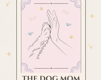 Dog Mom Tarot Kartenaufkleber | Hundeliebhaber Aufkleber | Niedliche Haustier Mutter Ästhetisch | Pfote High Five Design | Laptop Wasserflasche Aufkleber