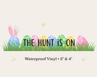 Adesivo carino per la caccia alle uova di Pasqua / La caccia è iniziata / Adesivo divertente per il cestino di Pasqua / Adesivo per la caccia alle uova del coniglietto / Adesivo in vinile per la Pasqua primaverile
