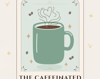 Koffeinhaltiger Tarot-Kartenaufkleber | Kaffeeliebhaber Aufkleber | Niedliche Kaffeeästhetik | Relatable Morning Energie | Laptop Wasserflasche Aufkleber