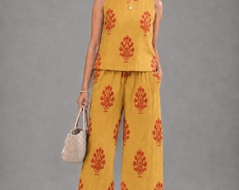 Cotton Co Ord Set, Seersucker Matching Set, Palazzo Pants Outfit, Summer Resort Wear
