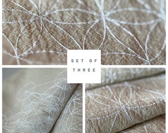 CRYSTAL GRID CLOTHS --- set of 3 -- all natural, sacred geometry, grid templates, alter cloths, white ink