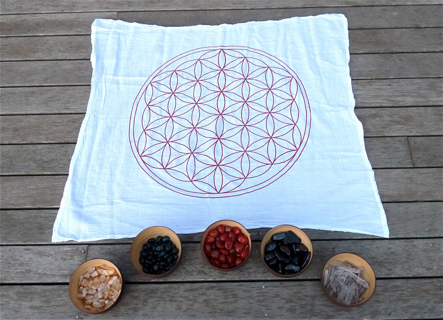 Crystal Grid Flower of Life Altar Cloth {Brown}