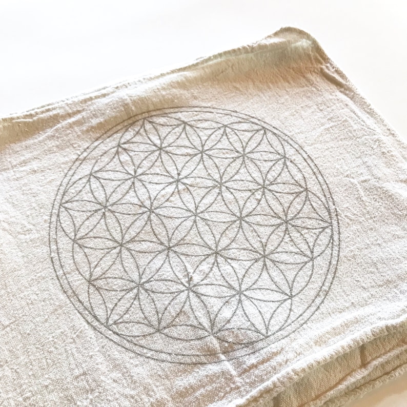 FLOWER OF LIFE crystal grid cloth grey image 1