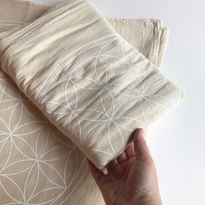 XL Crystal Grid Cloth ENCRE BLANCHE fleur de vie XL 100% coton, textile naturel, gabarit de grille de géométrie sacrée, tissu daltération image 3