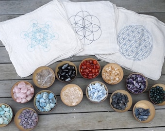 CRYSTAL GRID CLOTHS --- set of 3 -- 100% cotton, all natural, sacred geometry, grid templates