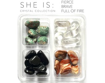 SHE IS: strong, fierce, brave, full of fire - rox box - crystal set - gemstone kit