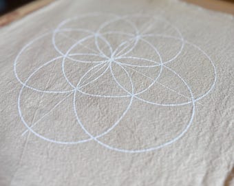 Crystal Grid Cloth -- SEED OF LIFE - all natural - sacred geometry grid template, alter cloth, divination cloth