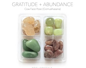 GRATITUDE + ABUNDANCE - Cow Face Pose (Gomukhasana) - Yoga Crystal Set- Crystals for Yoga lovers gift set