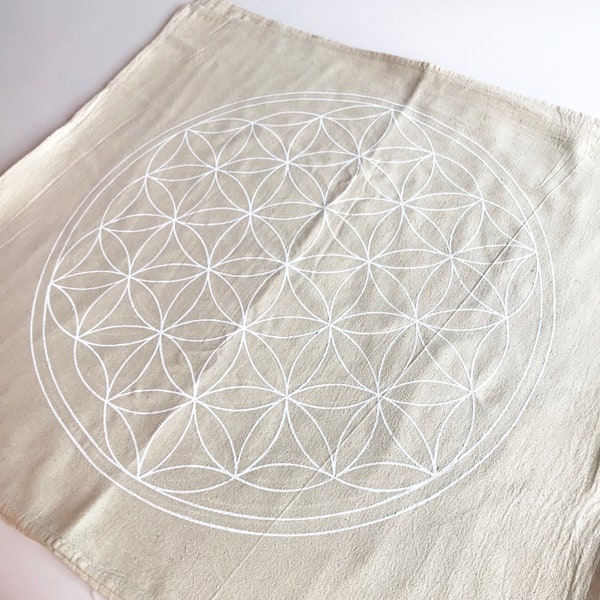 XL Crystal Grid Cloth -- WHITE INK  --- xl flower of life --- 100% cotton, natural textile, sacred geometry grid template, alter cloth