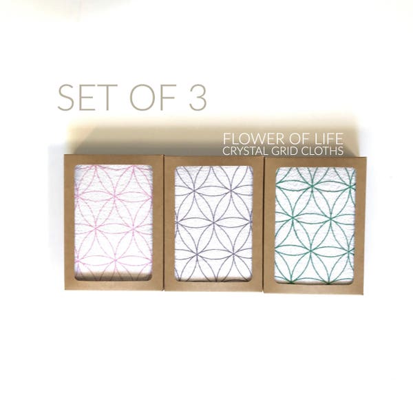CRYSTAL GRID CLOTHS --- set of 3 --Flower of Life--- 100% cotton, all natural, sacred geometry, grid templates