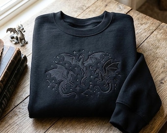 Ton-in-Ton besticktes Drachen-Sweatshirt, Geschenk für Fantasy-Buchliebhaber
