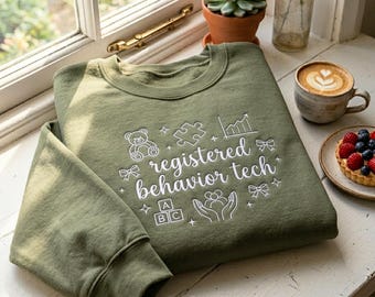 Embroidered Registered Behavior Technician Sweatshirt, Chinoiserie Aba Therapy, Gift For Behavior, Behavior Therapist Sweatshirt