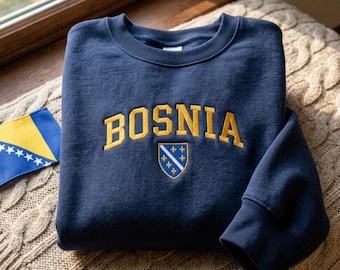 Gesticktes Bosnien-Sweatshirt: Baumwollmischung Rundhalsausschnitt