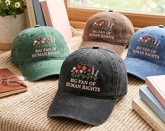 Gorra de algodón lavado con el lema bordado "Gran defensor de los derechos humanos".