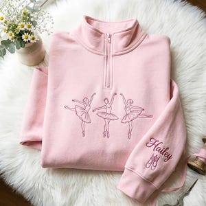Embroidered Ballet Dancers Quarter Zip Sweatshirt – Personalized Name Option, Dance Teacher Gift