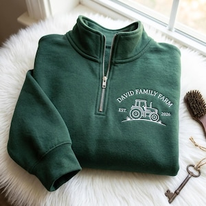 Sweat-shirt à glissière sur un quart brodé personnalisé, col rond à nom de ferme personnalisé