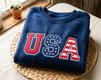 USA Floral Patriotic Embroidered Sweatshirt, Established 1776 T-Shirt, 4th of July Shirt, Independence Day Shirt, American Flag Shirt