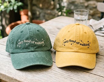 Gorra de algodón lavado: Gorra bordada con la frase "Me encanta caminar"
