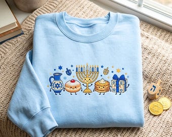 Sudadera bordada de Hanukkah, camiseta Dreidel Latke Gelt, camiseta para festividad judía, suéter del Festival de las Luces