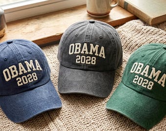 オバマ2028刺繍入りウォッシュドハット