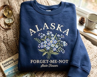 Embroidered Alaska Forget-Me-Not Sweatshirt: State Flower Apparel