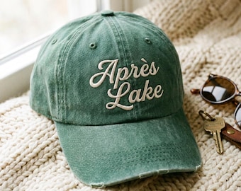 Washed Cotton Cap: Après Lake Embroidery – One Size Fits Most
