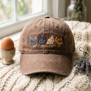 Gorra de béisbol de algodón lavado con bordado de pollo – Gorra estilo "papá" con correa ajustable