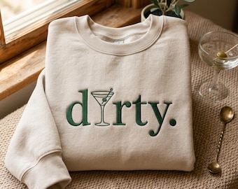 Embroidered Dirty Martini Cocktail Sweater, Martini Lover Gift