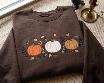 Sudadera con bordado de calabaza: mezcla de algodón y poliéster, ropa de otoño.