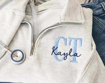 Custom CT Tech Embroidered Quarter Zip Sweatshirt, Computed Tomography Tee, Rad Tech Gift