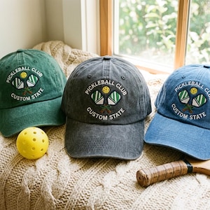 Personalizowana czapka klubowa Pickleball z bawełny z haftem stanowym, zabawna czapka Pickleball