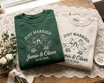 Custom Embroidered Just Married Sweatshirts  Couples Silly Goose Shirt Funny Honeymoon Shirts Newlyweds Gif Custom Mr and Mrs Shirts