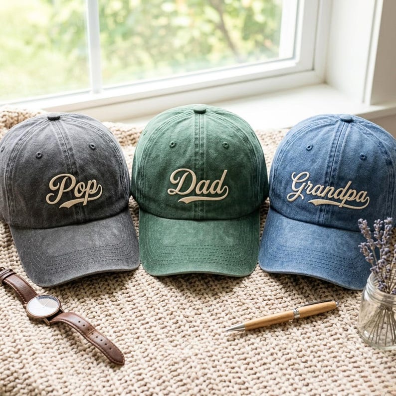 Embroidered Washed Cotton Cap, Custom Name Grandpa Hat, Father's Day ...