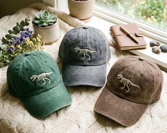 Gorra de algodón lavado con bordado de dinosaurio – Talla única